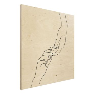Obraz z drewna - Line Art Ręce dotykowe czarno-biały