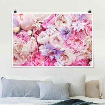 Plakat - Róże w stylu shabby z kwiatami dzwonków