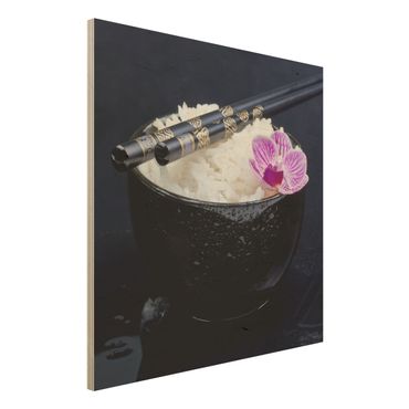 Obraz z drewna - Miska na ryż z orchideą