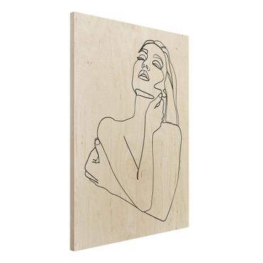 Obraz z drewna - Line Art Kobieta górna część ciała czarno-biały
