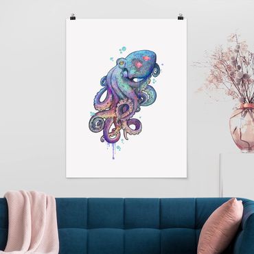 Plakat - Ilustracja Ośmiornica purpurowy turkusowy obraz