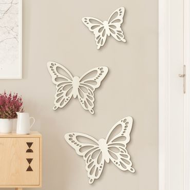 Dekoracja ścienna z drewna - 3 motyle zestaw