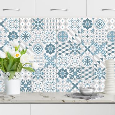 Panel ścienny do kuchni - Płytka geometryczna Mix niebieski szary