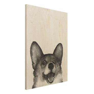 Obraz z drewna - Ilustracja pies Corgi Biało czarne malarstwo