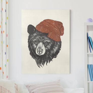 Obraz na płótnie - Ilustracja Niedźwiedź z czerwoną czapką Rysunek