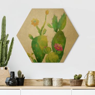 Obraz heksagonalny z Alu-Dibond - Rodzina kaktusów różowo-żółty