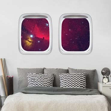 Naklejka na ścianę - Samolot z podwójnym oknem Kolorowa galaktyka