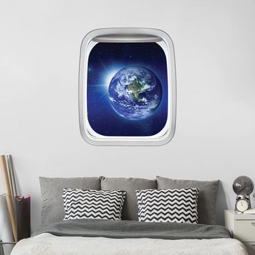 Naklejka na ścianę - Samolot z oknem Ziemia w kosmosie