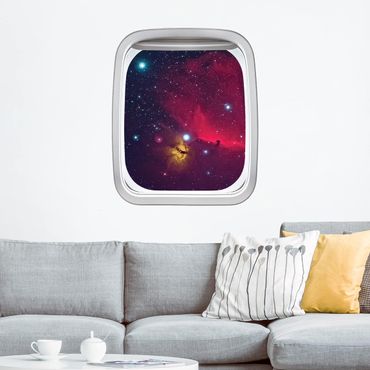 Naklejka na ścianę - Samolot z oknem Kolorowa galaktyka
