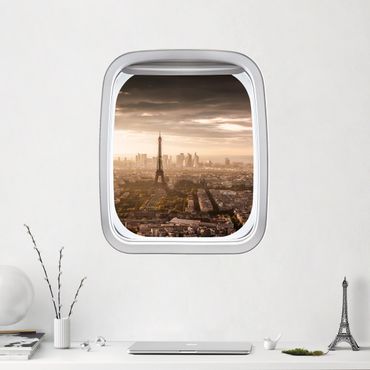 Naklejka na ścianę - Samolot za oknem Wspaniały widok na Paryż