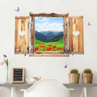 Naklejka na ścianę - Okno z sercem Alpejska łąka