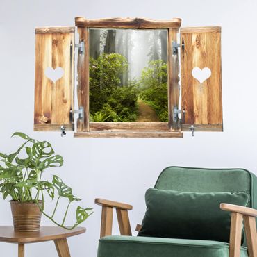 Naklejka na ścianę - Okno z sercem Szlak mglistego lasu