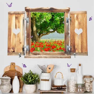 Naklejka na ścianę - Okno z sercem Letnia łąka