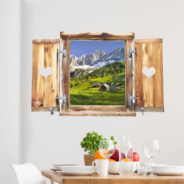 Naklejka na ścianę - Okna z sercem Styria Alpejska łąka