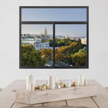 Naklejka na ścianę - Okno czarne Widok na Wiedeń