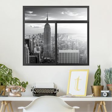 Naklejka na ścianę - Okno czarne Manhattan Skyline