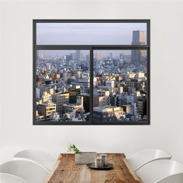 Naklejka na ścianę - Okno czarne Tokio Miasto