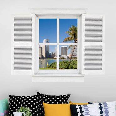 Naklejka na ścianę - Okno skrzydłowe Miami Beach Skyline