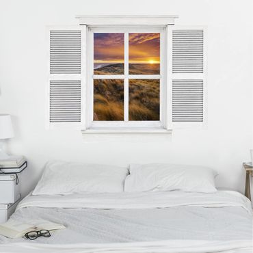 Naklejka na ścianę - Okno skrzydłowe Wschód słońca na plaży na Sylcie
