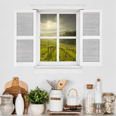 Naklejka na ścianę - Okno skrzydłowe Wing Window Sunbeams Vineyard