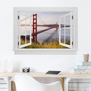 Naklejka na ścianę - Otwarte okno Most Złotoen Gate w San Francisco