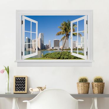 Naklejka na ścianę - Otwarte okno Miami Beach Skyline
