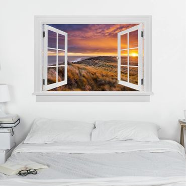 Naklejka na ścianę - Otwarte okno Wschód słońca na plaży w Sylt
