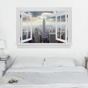Naklejka na ścianę - Otwarte okno Wschód słońca w Nowym Jorku