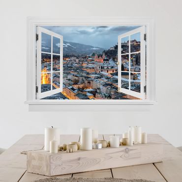 Naklejka na ścianę - Otwarte okno Śnieżny Salzburg