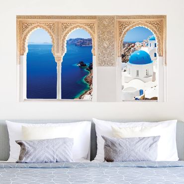 Naklejka na ścianę - Ornatowe okno widok na Santorini