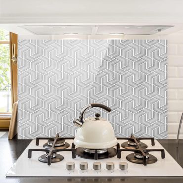 Panel szklany do kuchni - 3D wzór z paskami w kolorze srebrnym
