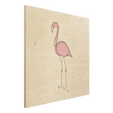 Obraz z drewna - Flamingo Line Art