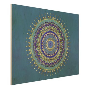 Obraz z drewna - Mandala Niebieski Złoto