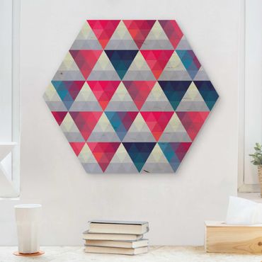Obraz heksagonalny z drewna - Wzór w trójkąty