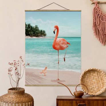 Plakat z wieszakiem - Plaża z flamingiem