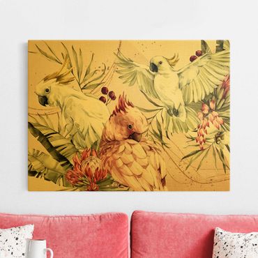 Złoty obraz na płótnie - Ptaki tropikalne - Kakadu różowe i białe