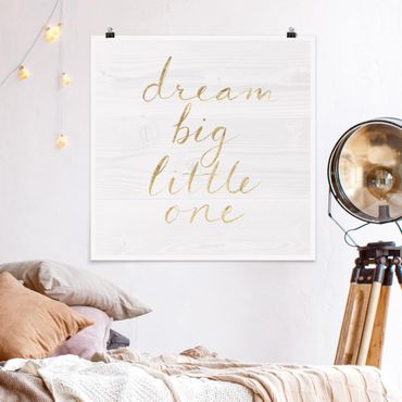 Plakat - Ściana drewniana biała - Dream big