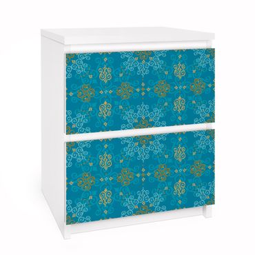 Okleina meblowa IKEA - Malm komoda, 2 szuflady - Orientalny ornament turkusowy