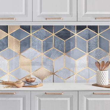 Panel ścienny do kuchni - Niebiesko-biała złota geometria