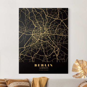 Złoty obraz na płótnie - Mapa miasta Berlin - Klasyczna czerń