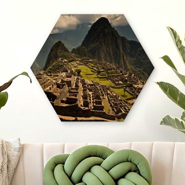 Obraz heksagonalny z drewna - Machu Picchu