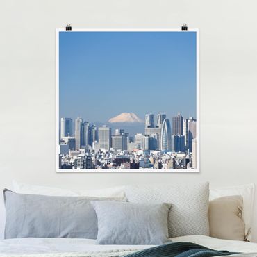 Plakat - Tokio na tle góry Fuji