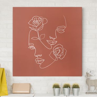 Obraz na płótnie - Line Art Twarze kobiet Róże Miedź