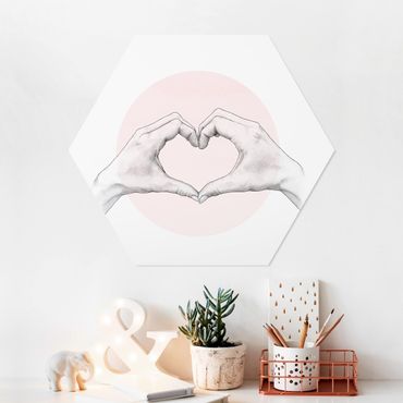 Obraz heksagonalny z Forex - Ilustracja Serce Dłonie Koło Różowy Biały