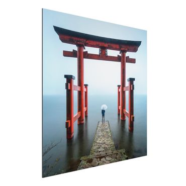 Obraz Alu-Dibond - Czerwone torii nad jeziorem Ashi