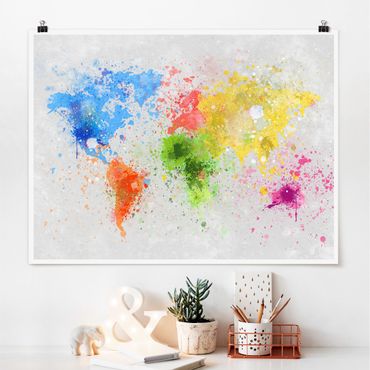 Plakat - Mapa świata z kolorowym rozbryzgiem