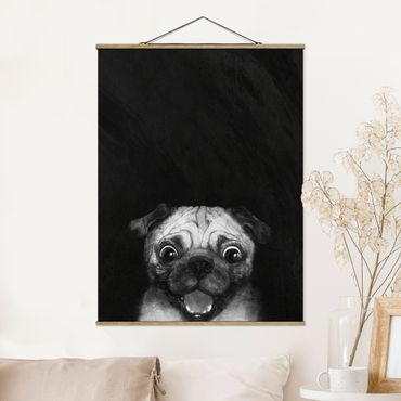 Plakat z wieszakiem - Ilustracja pies Pug malarstwo na czarno-biały