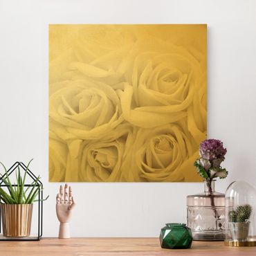 Złoty obraz na płótnie - Białe róże