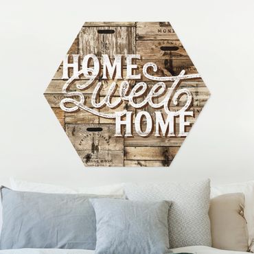 Obraz heksagonalny z Forex - Ściana drewniana w stylu "Home sweet home".