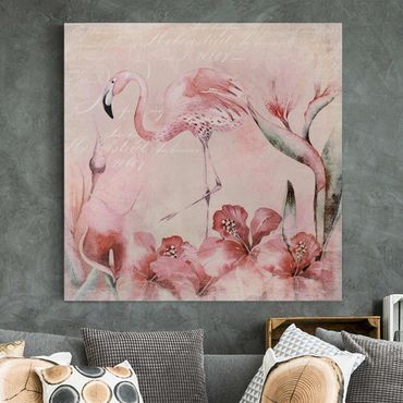 Obraz na płótnie - Shabby Chic Kolaż - Flamingo
